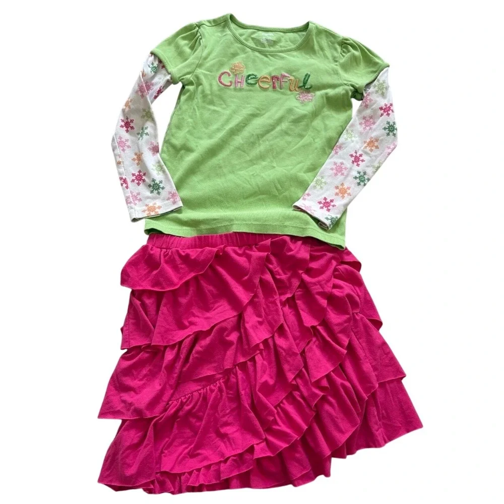 Gymboree Girls Size 9 Cheerful Snowflake Top and Pink Ruffle Skirt Outfit Set